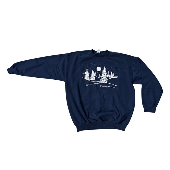 Vintage Sweatshirt XL Navy Blue 90s Branson Missouri Pullover Crewneck Winter Tr - Picture 2 of 9